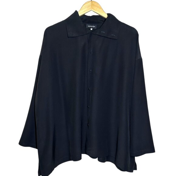 Eskandar Silk Button Up Collared Shirt Womens Size 6 Minimalist Capsule Black - Picture 1 of 8